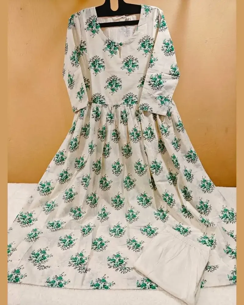 Cream Printed Anarkali kurta set