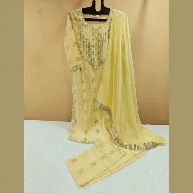 Yellow cotton kurta set with dupatta