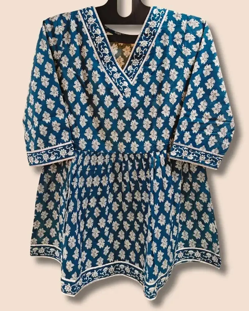 Ethnic motifs printed cotton peplum top
