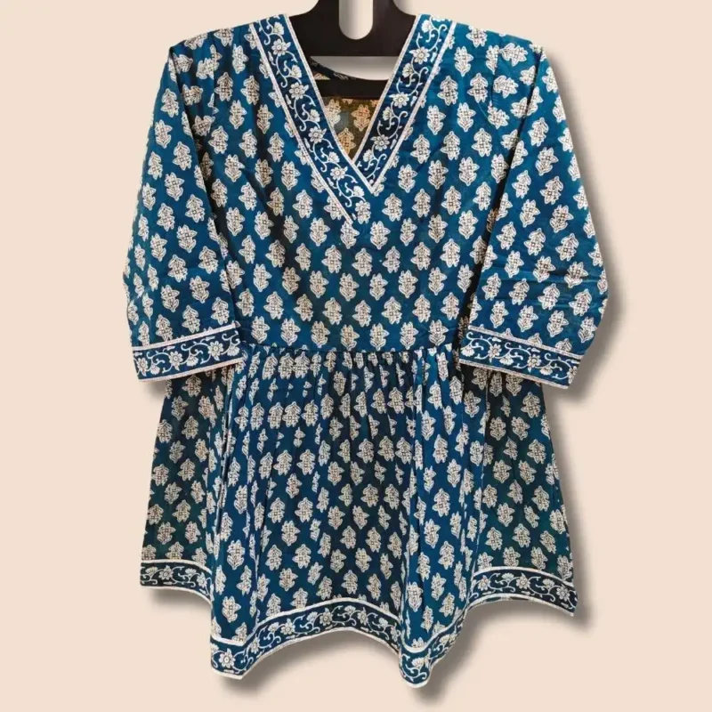 Ethnic motifs printed cotton peplum top