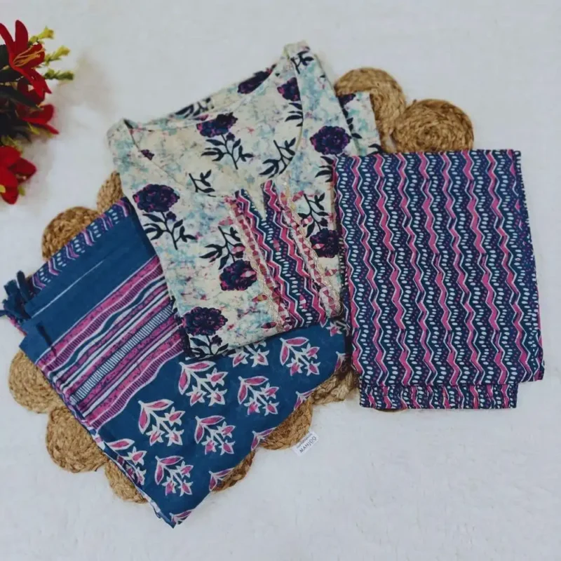 Printed cotton kurta set with cotton dupatta - Image 11