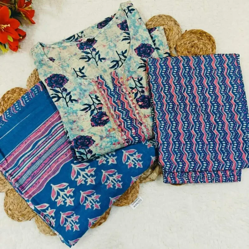 Printed cotton kurta set with cotton dupatta - Image 9