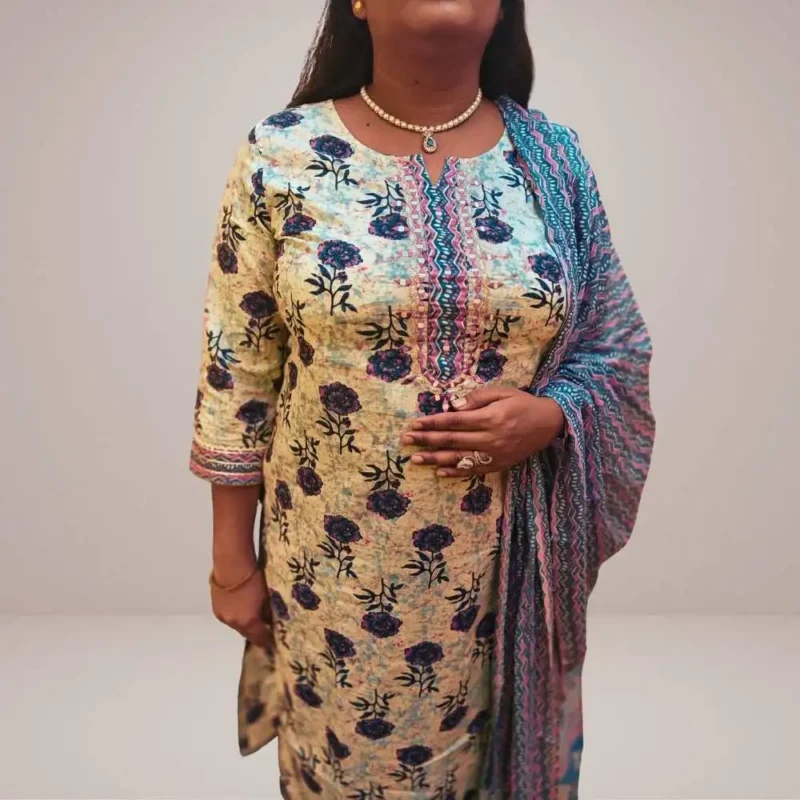 Printed cotton kurta set with cotton dupatta - Image 8