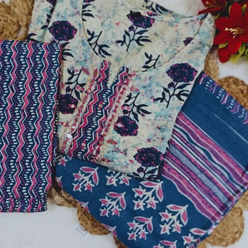 Printed cotton kurta set with cotton dupatta - Image 10