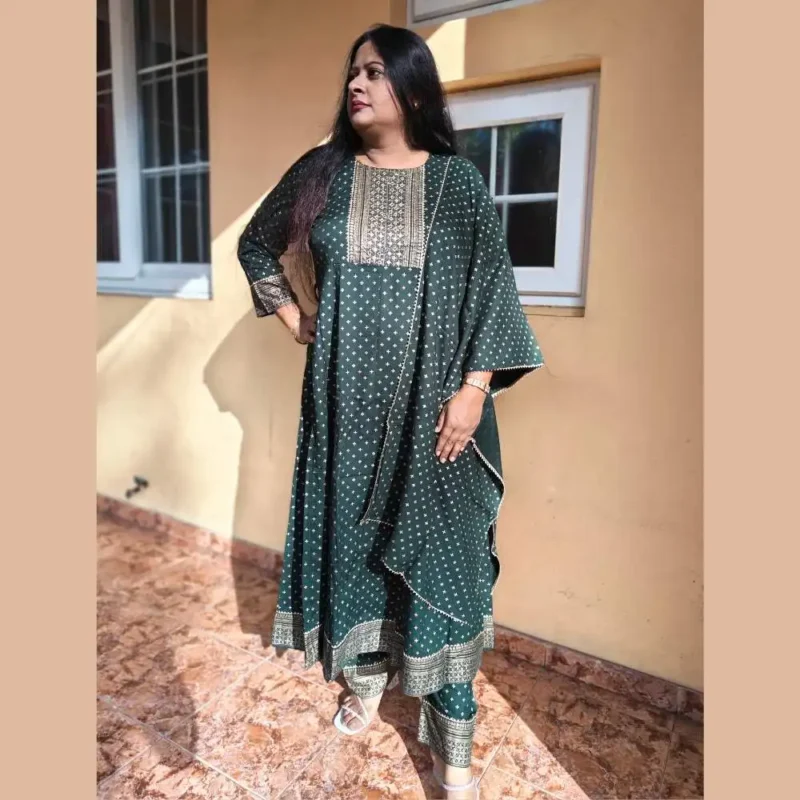 Foil Printed Rayon Anarkali kurta set - Image 10