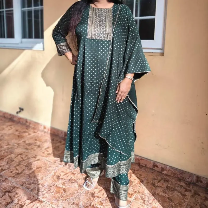 Foil Printed Rayon Anarkali kurta set - Image 7