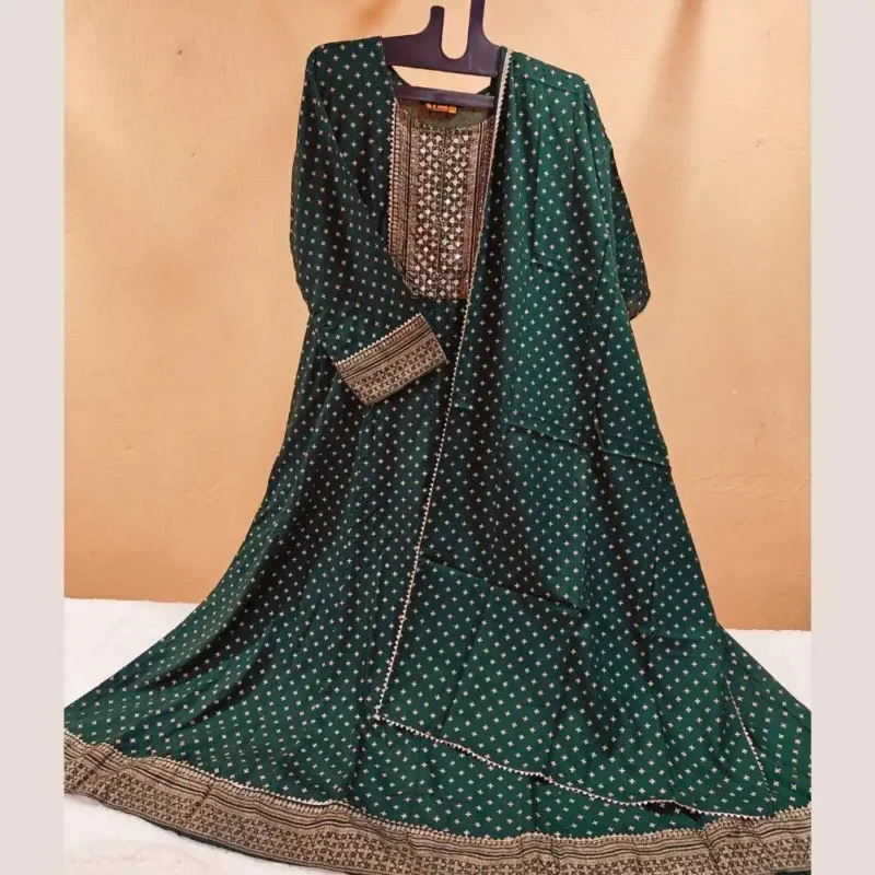 Foil Printed Rayon Anarkali kurta set - Image 8