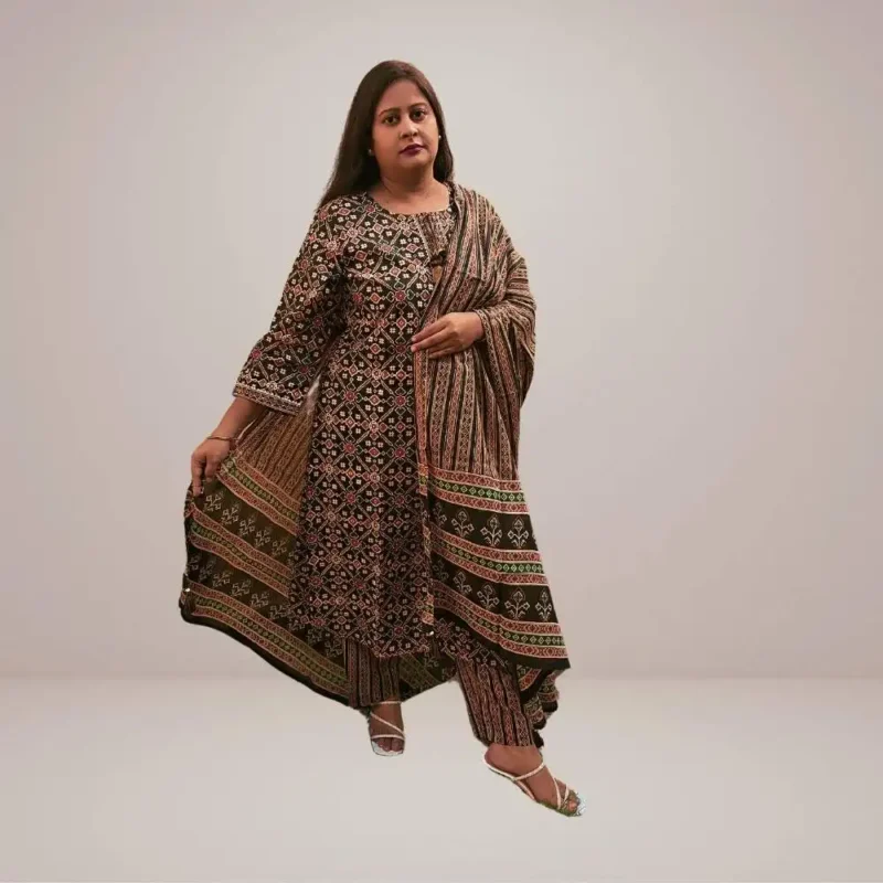 Ethnic motifs Printed cotton kurta set with cotton dupatta - Image 8