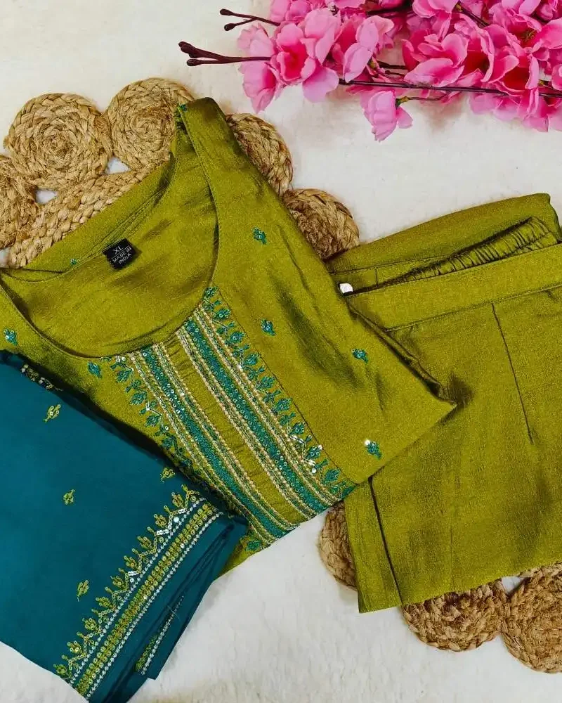Green embroidered festive suit with embroidered dupatta