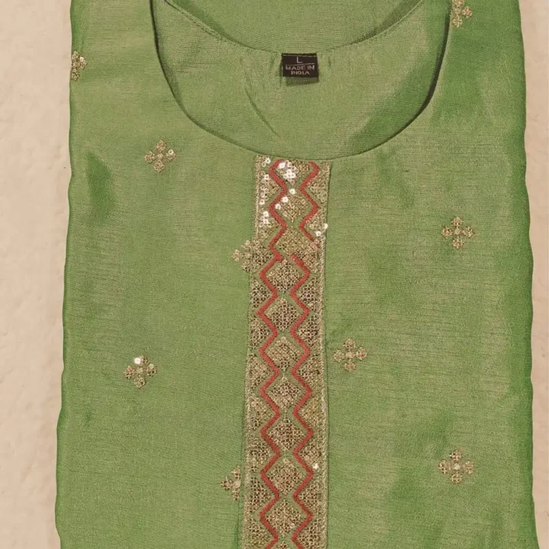 Green embroidered festive suit with embroidered dupatta - Image 8