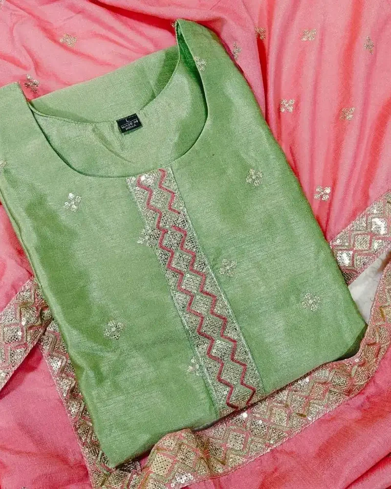 Green embroidered festive suit with embroidered dupatta