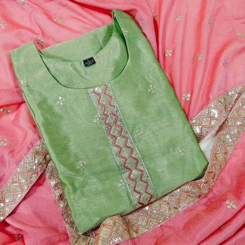 Green embroidered festive suit with embroidered dupatta