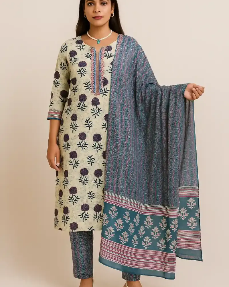 Printed cotton kurta set with cotton dupatta