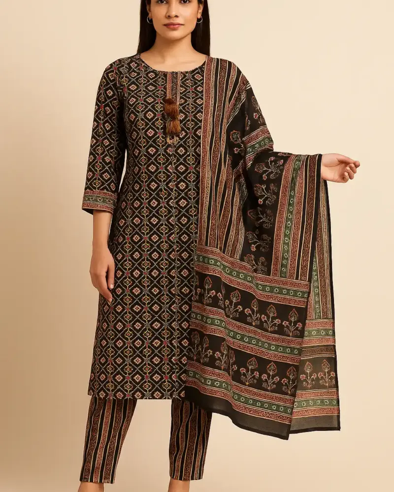 Ethnic motifs Printed cotton kurta set with cotton dupatta