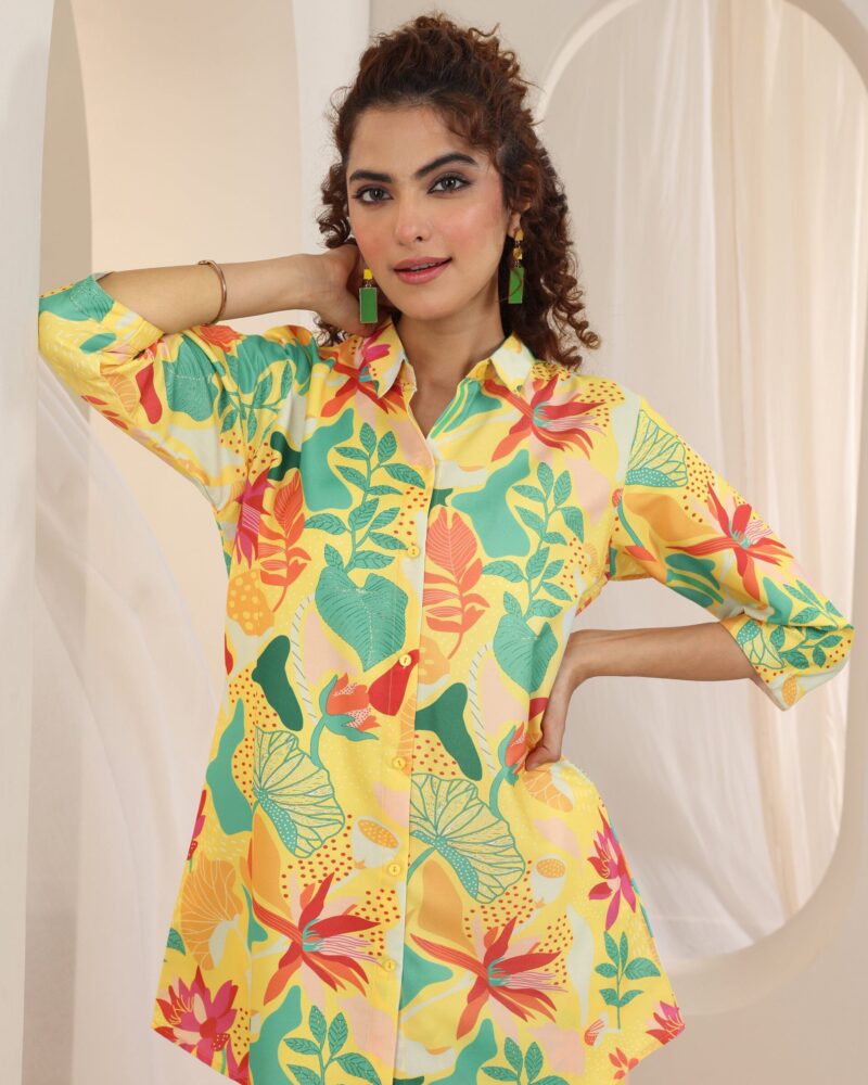 Yellow Printed Cotton Blend Co-Ord Sets