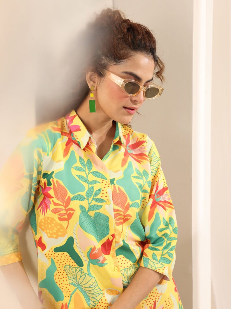 Yellow Printed Cotton Blend Co-Ord Sets - Image 7