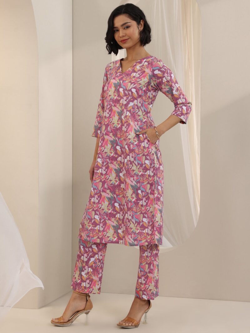 Mauve Printed Cotton Straight Kurta Set - Image 8