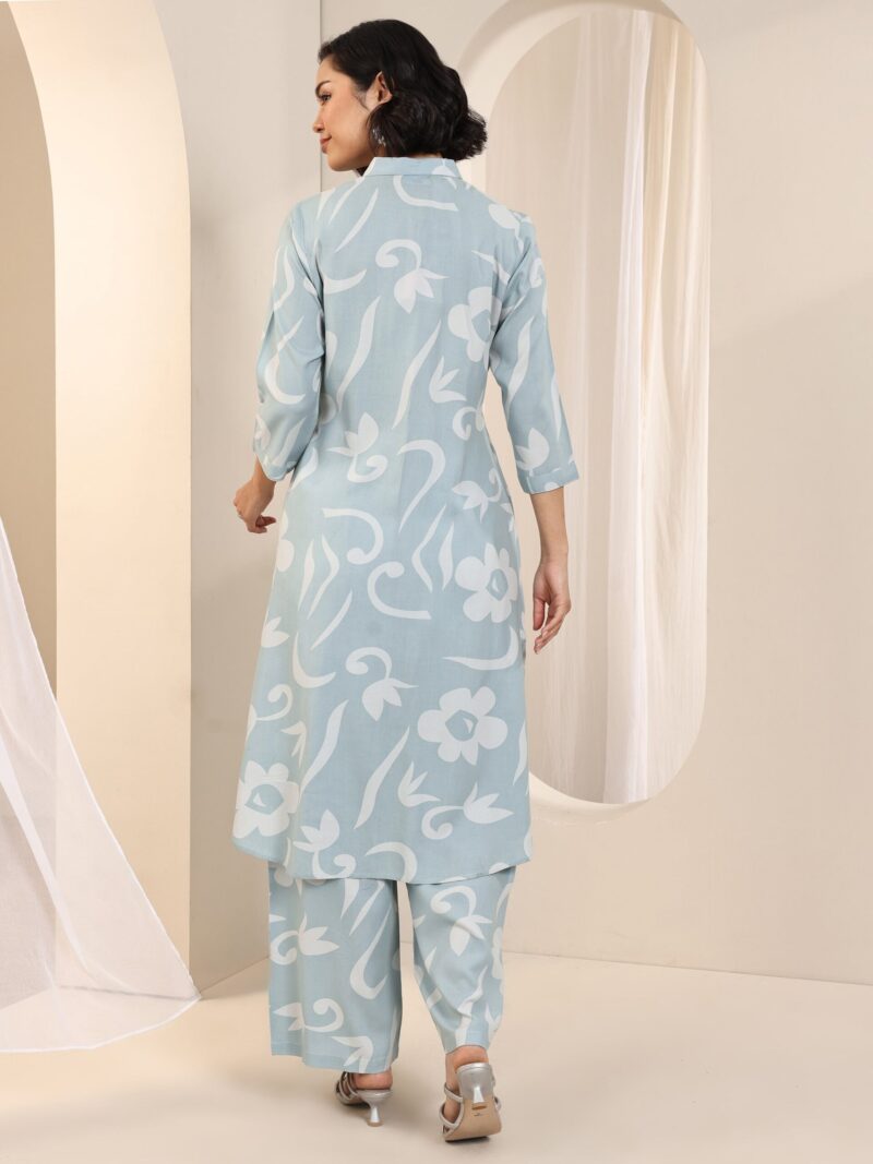 Blue Printed Rayon Straight Kurta Set - Image 8