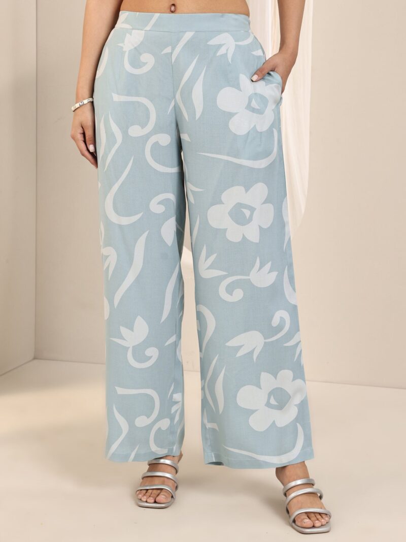 Blue Printed Rayon Straight Kurta Set - Image 11