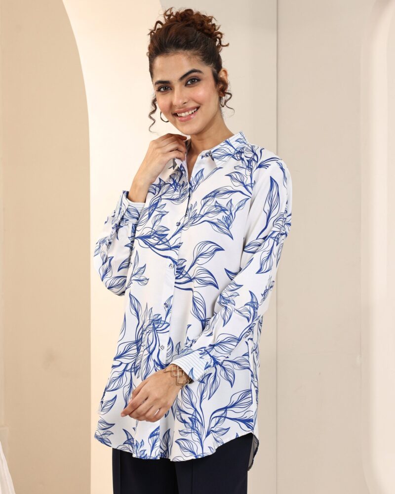 Off White Printed Rayon Straight Tunic