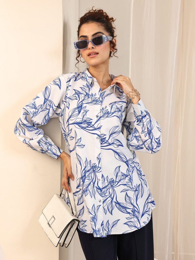 Off White Printed Rayon Straight Tunic - Image 7