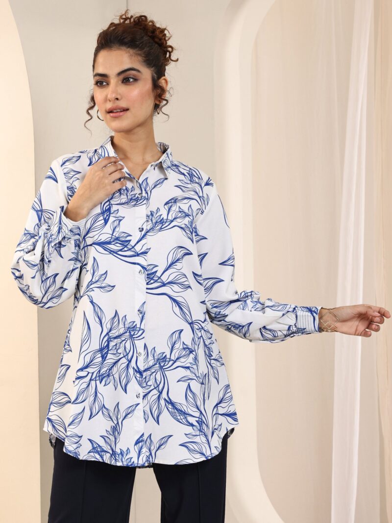Off White Printed Rayon Straight Tunic - Image 11