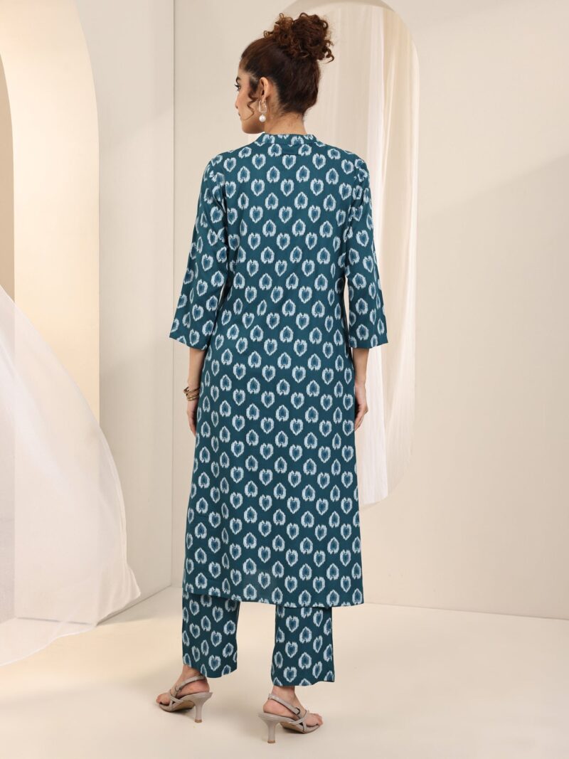Teal Printed Rayon Straight Kurta Set - Image 9