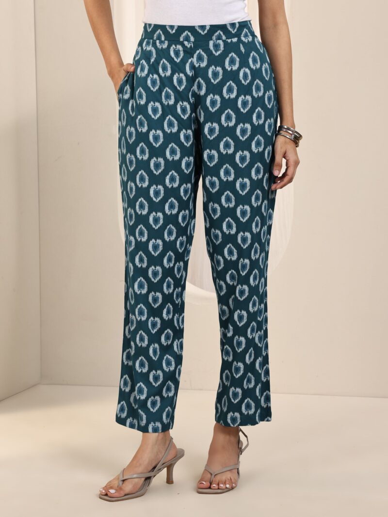 Teal Printed Rayon Straight Kurta Set - Image 11