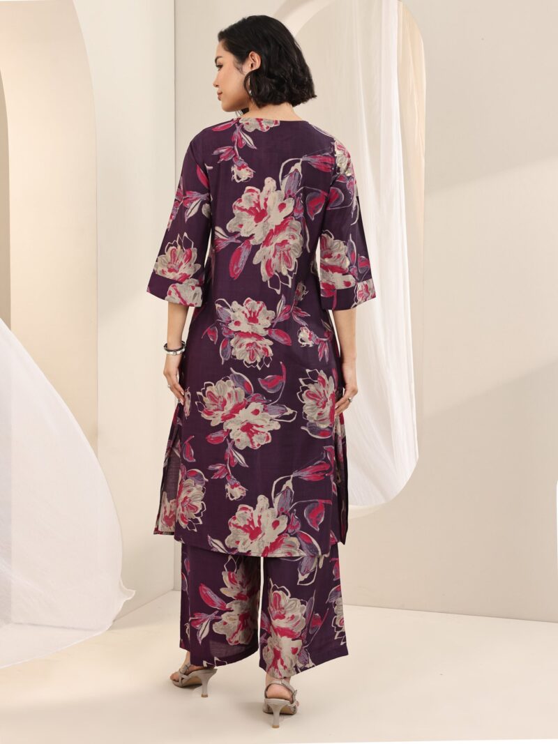 Burgundy Printed Silk Blend Straight Kurta Set - Image 10