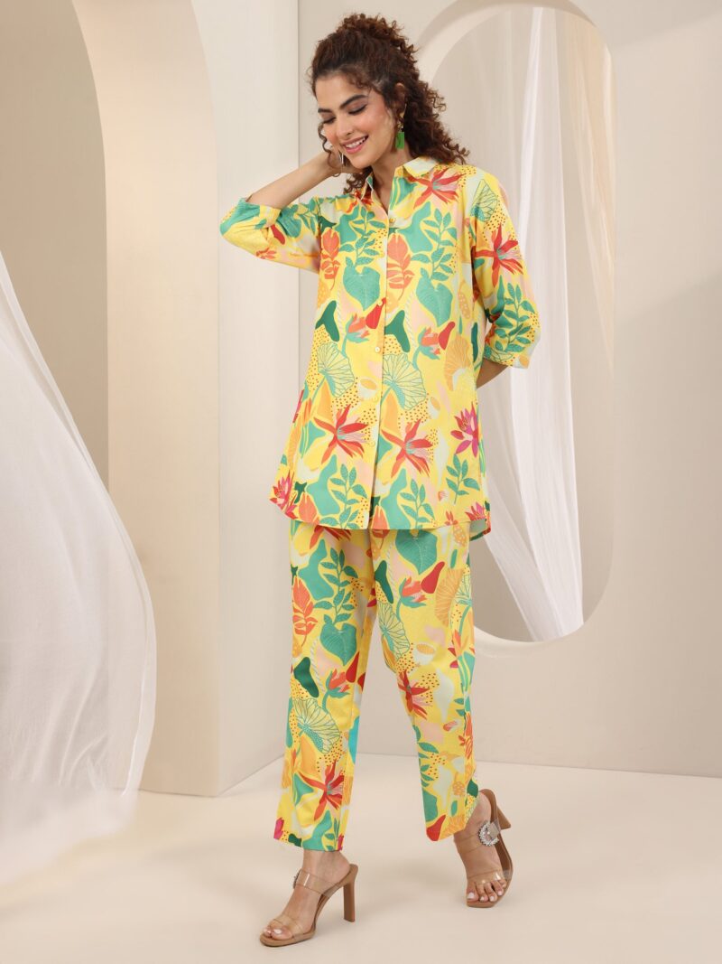Yellow Printed Cotton Blend Co-Ord Sets - Image 8