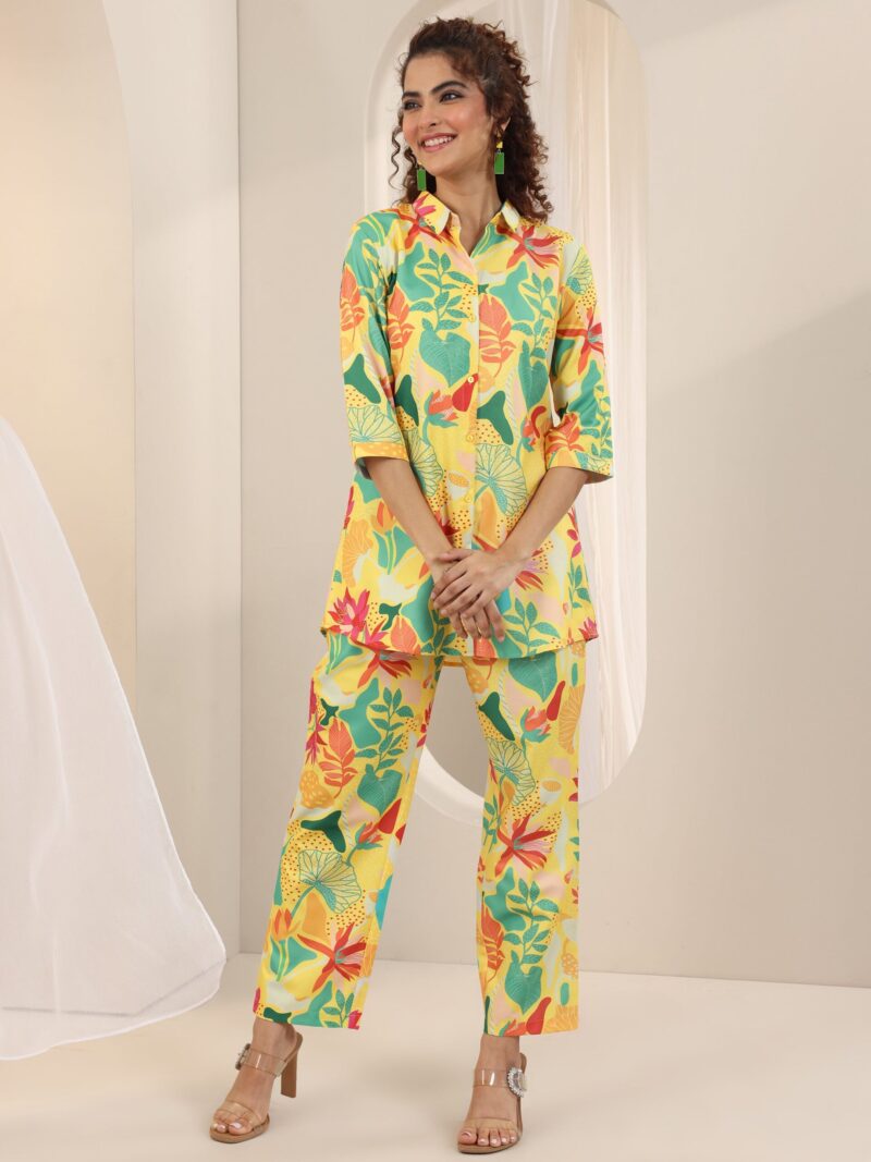 Yellow Printed Cotton Blend Co-Ord Sets - Image 10