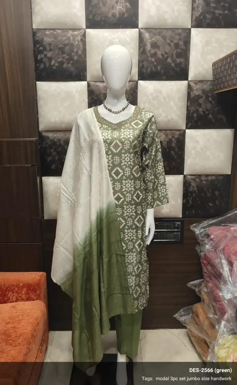 Green Color Modal 3 piece Set with Jumbo Size Handwork - Image 7
