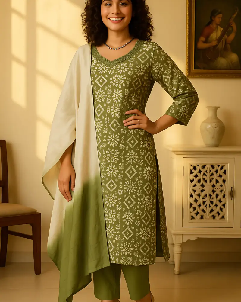 Green Color Modal 3 piece Set with Jumbo Size Handwork