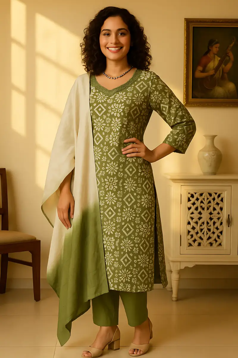 Green Color Modal 3 piece Set with Jumbo Size Handwork