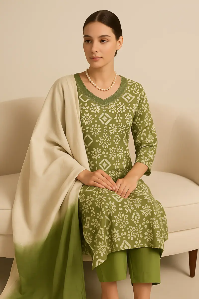 Green Color Modal 3 piece Set with Jumbo Size Handwork - Image 5
