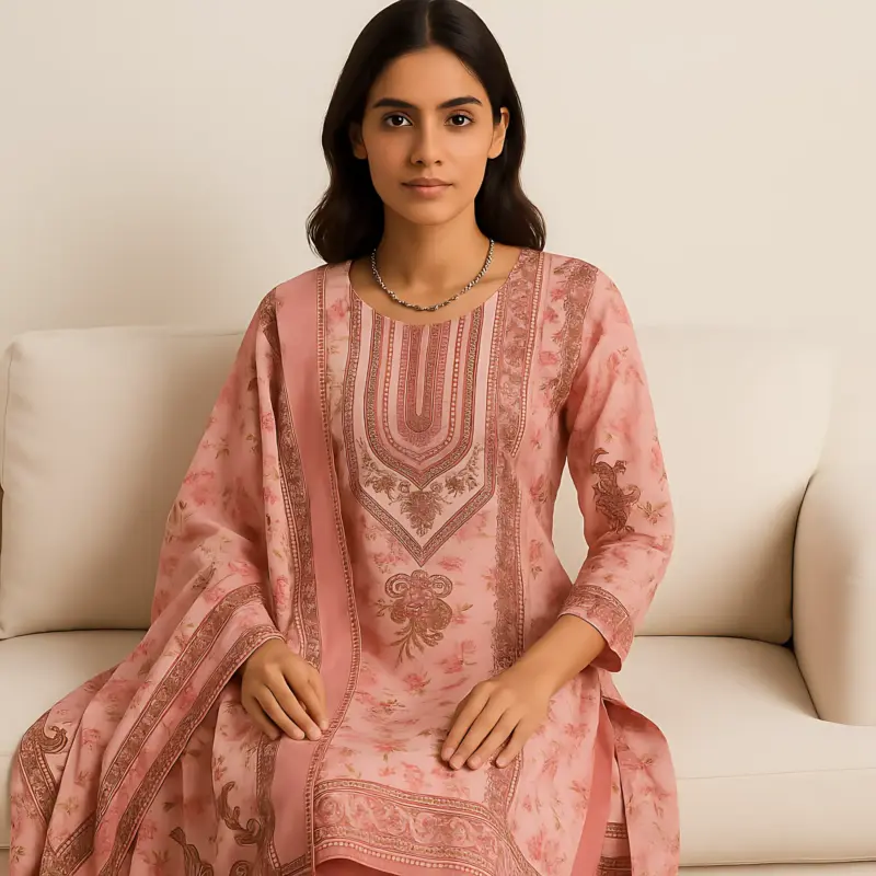 Pink Pure Muslin Pakistani Suit 3 piece set - Image 9