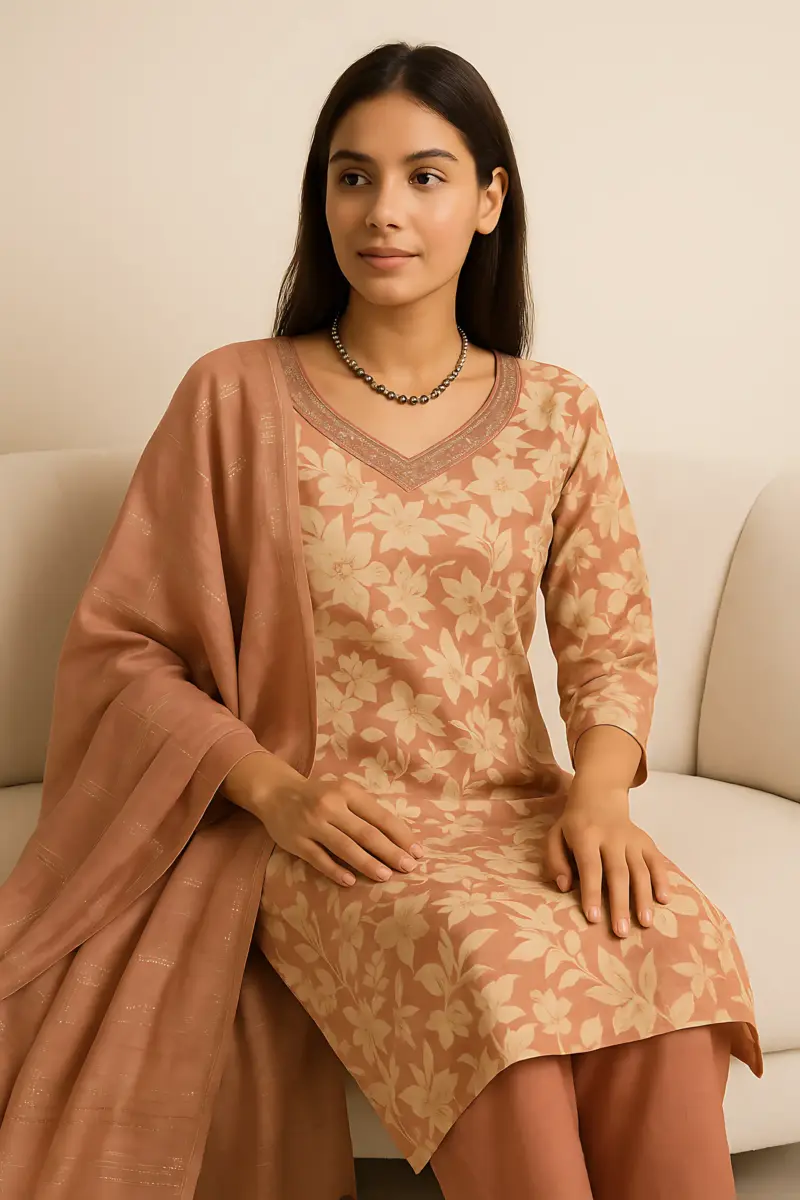 Pink 3 piece set Modal with Handwork