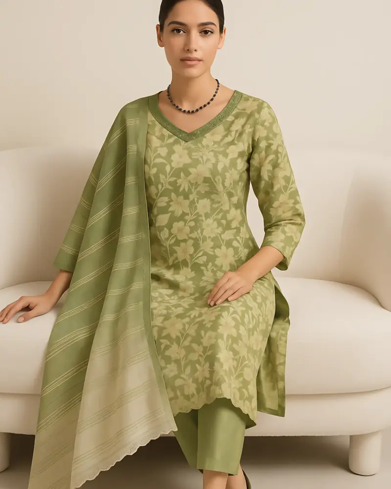 Green 3 piece set Modal with Handwork
