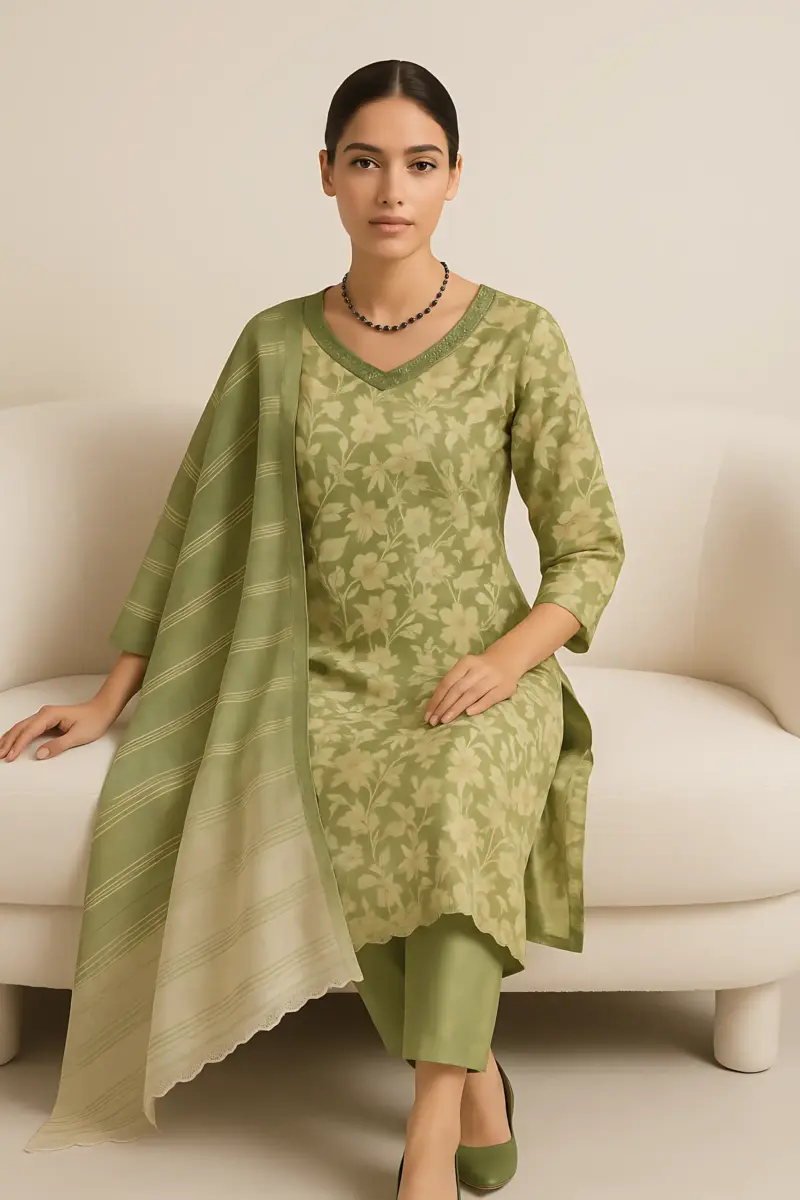 Green 3 piece set Modal with Handwork