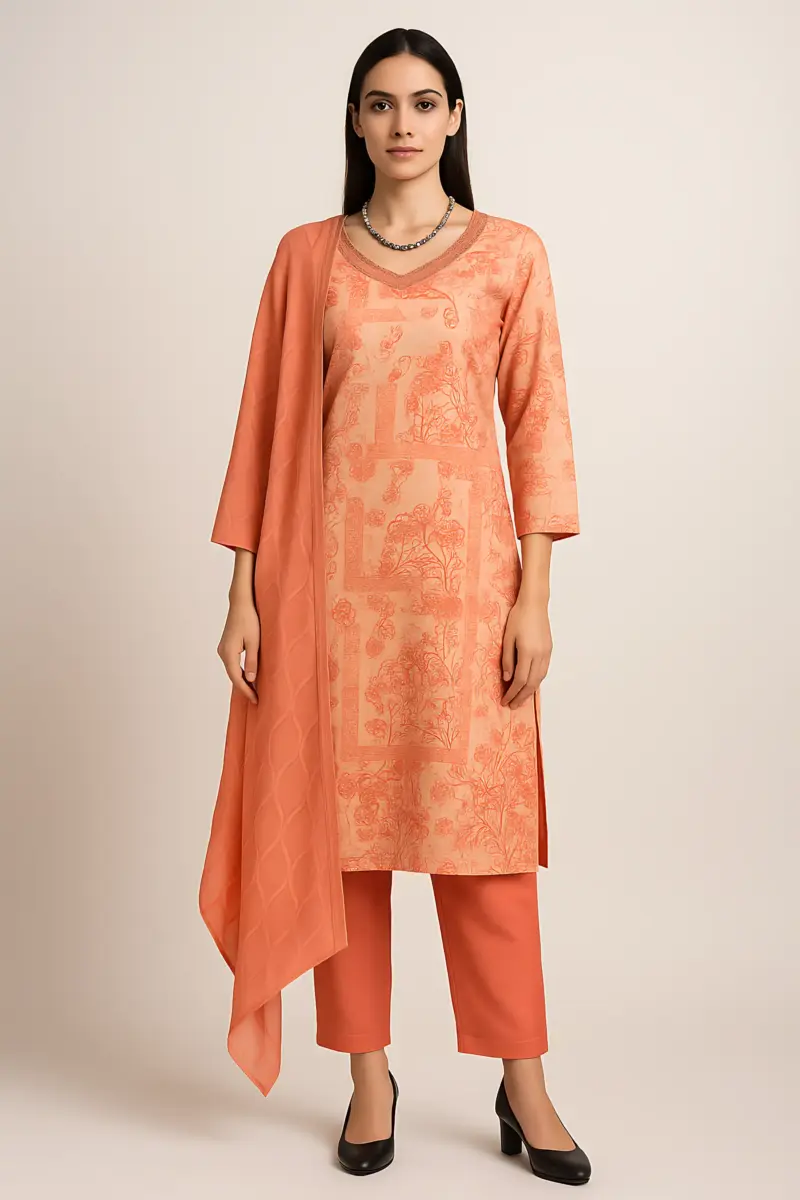 Tomato Color Pure Modal Designer 3 piece Set with Handwork - Image 6