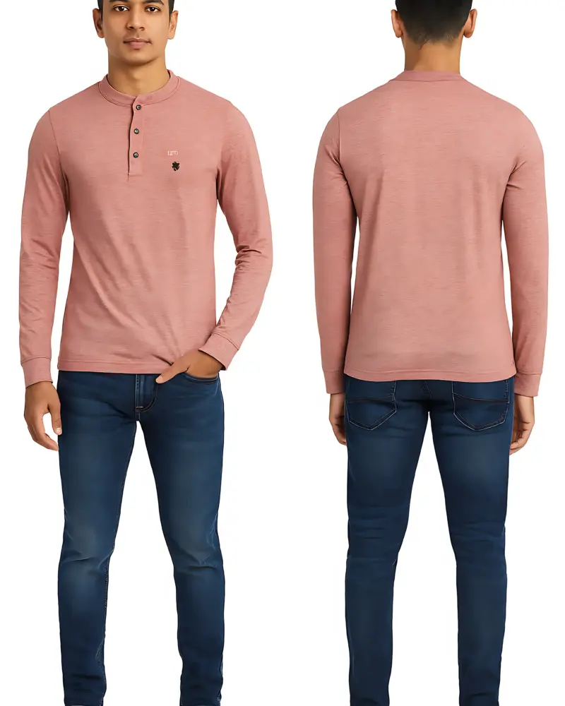 Men’s Maroon Long Sleeve Henley T-Shirt | Casual Cotton Blend Top