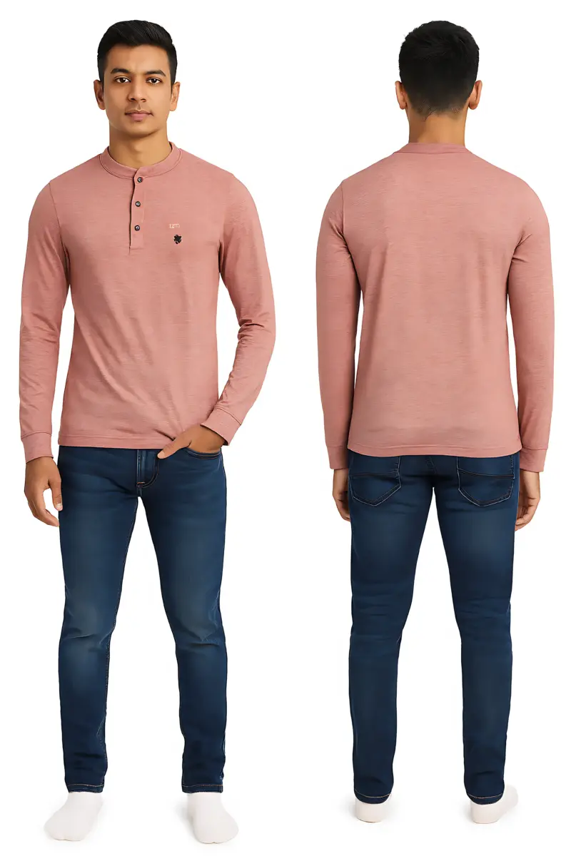 Men’s Maroon Long Sleeve Henley T-Shirt | Casual Cotton Blend Top