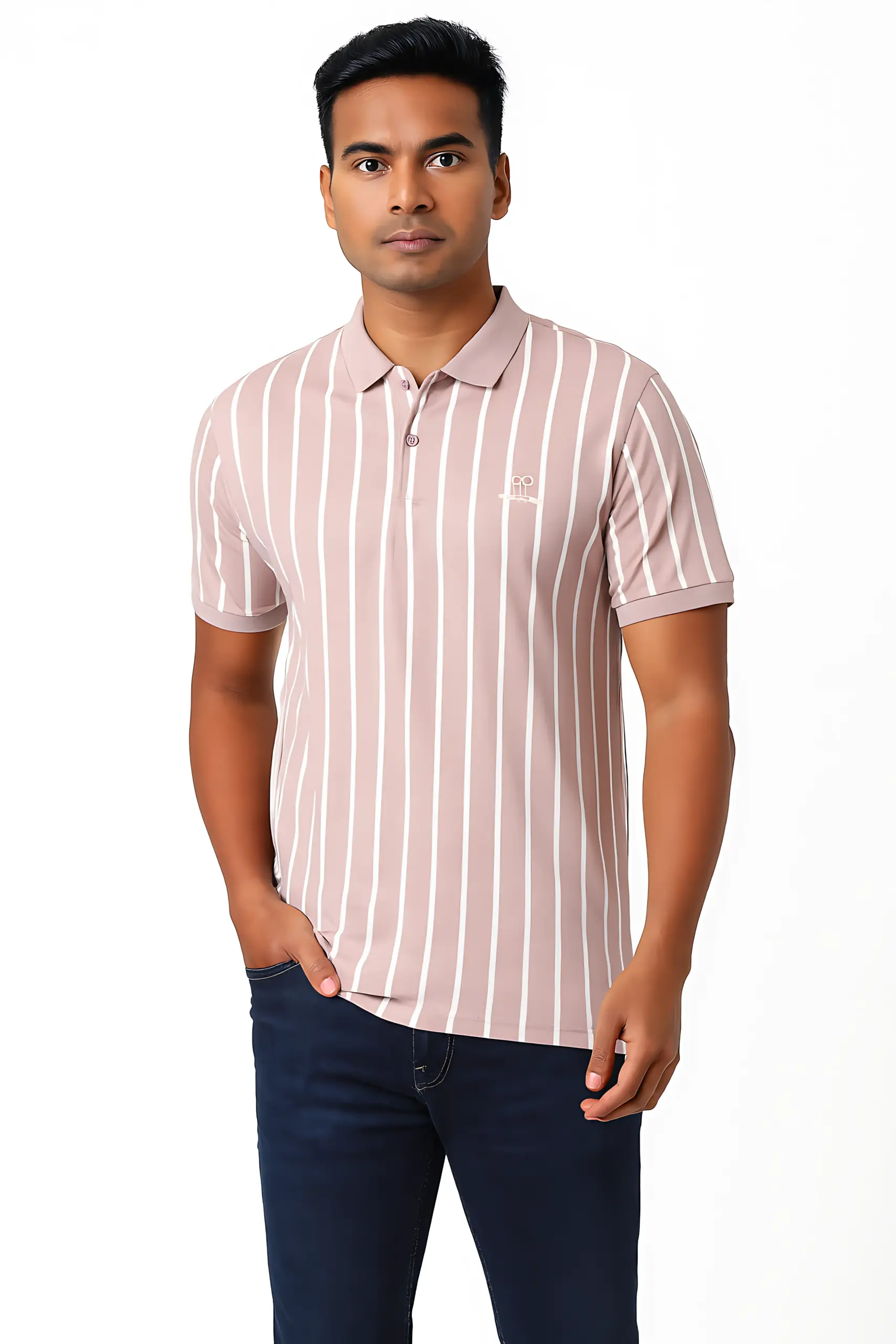 Men’s Mauve Striped Polo T-Shirt | Casual Cotton Short Sleeve Polo