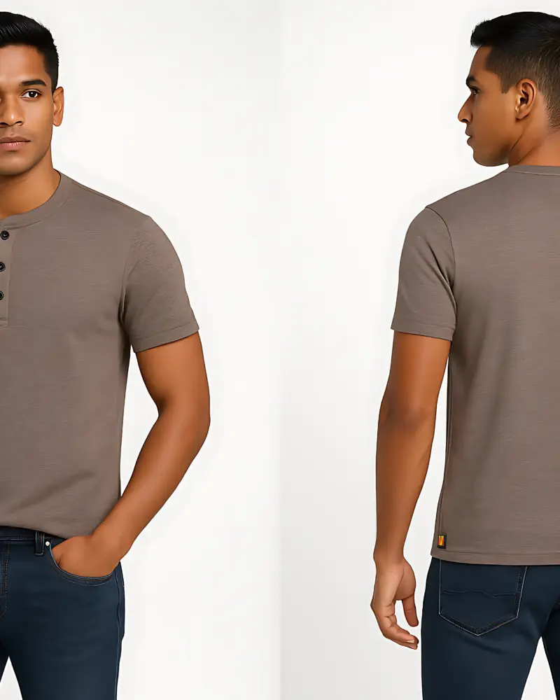 Men’s Grey Henley T-Shirt | Casual Cotton Short Sleeve Tee