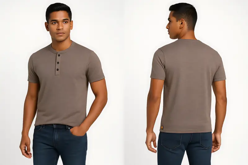 Men’s Grey Henley T-Shirt | Casual Cotton Short Sleeve Tee