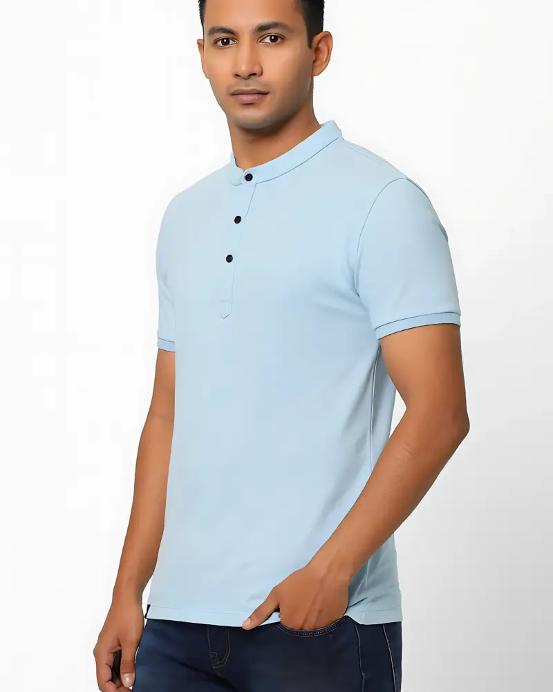 Men’s Light Blue Henley T-Shirt | Casual Cotton Short Sleeve Tee