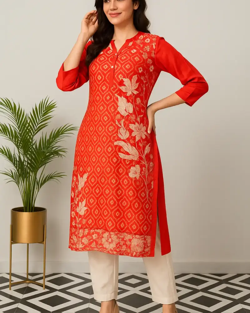 Red Printed Kurta