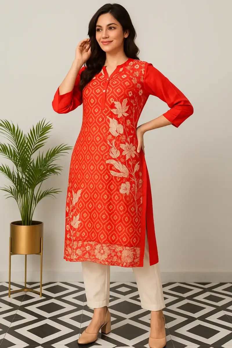 Red Printed Kurta