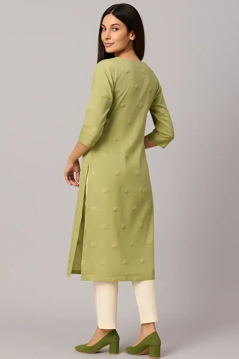 Green Cotton Printed Straight Kurti - Image 7