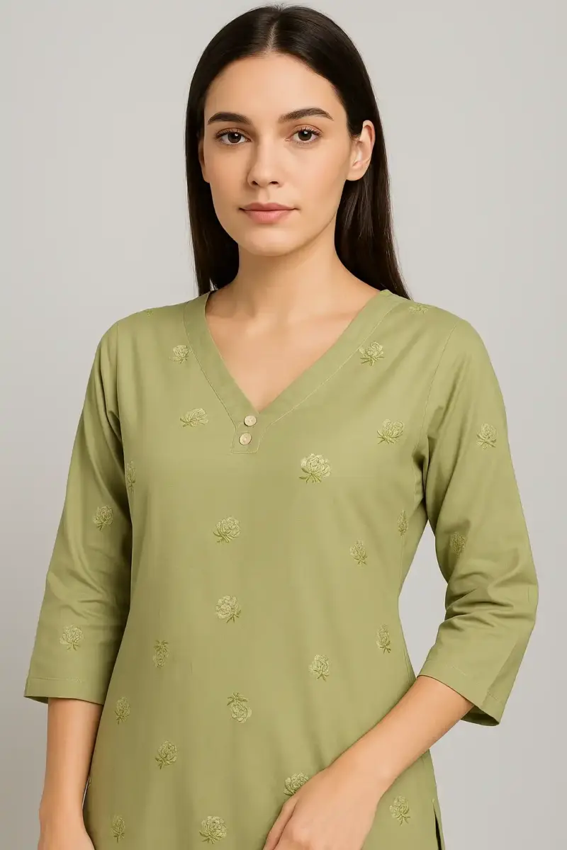 Green Cotton Printed Straight Kurti - Image 6